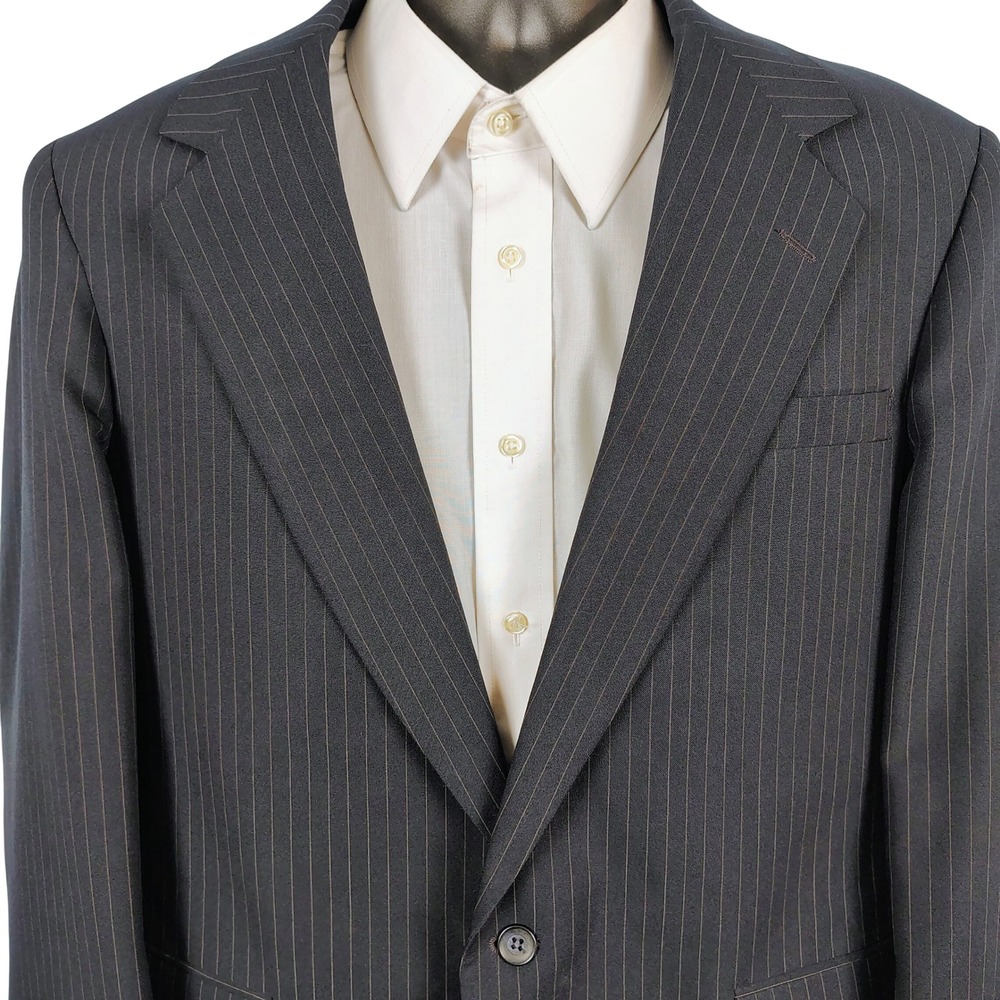 Reed St James Mens SZ 42 Blazer Navy Pinstripe Dacron Polyester Officecore